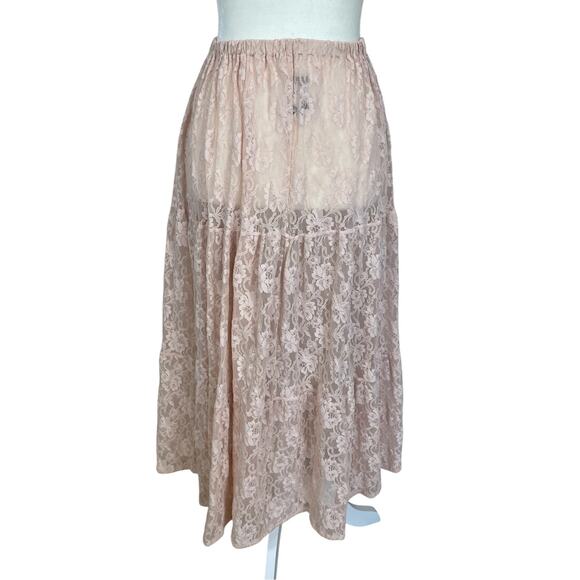 Vtg Cynthia San Fancisco Sheer Lace Tiered Skirt Blush Size Large Romantic Boho - Picture 5 of 9
